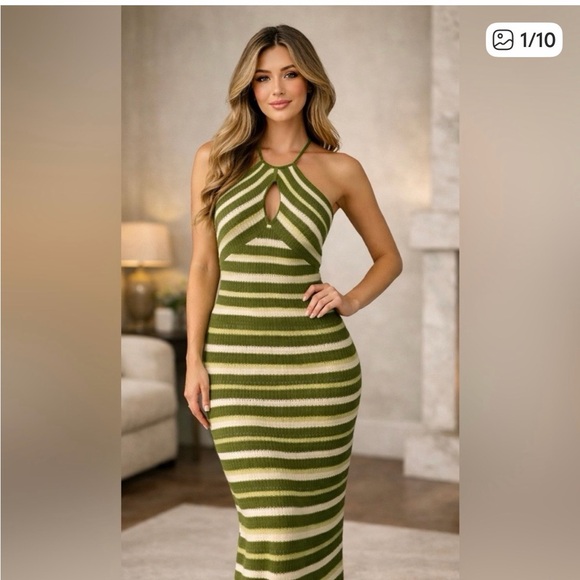 Sincerly Jules Dresses & Skirts - #162 Sincerely Jules Olive and Cream Striped Midi Dress. Great Condition